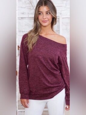 New USA MADE Burgundy Ultra Soft Off Shoulder Women's Everyday Top